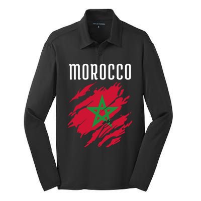 Moroccan Flag To Support Morocco Gift Moroccan Soccer Fans Great Gift Silk Touch Performance Long Sleeve Polo