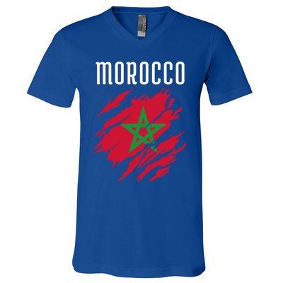 Moroccan Flag To Support Morocco Gift Moroccan Soccer Fans Great Gift V-Neck T-Shirt