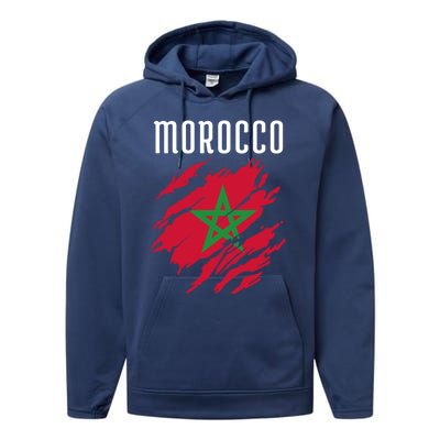 Moroccan Flag To Support Morocco Gift Moroccan Soccer Fans Great Gift Performance Fleece Hoodie