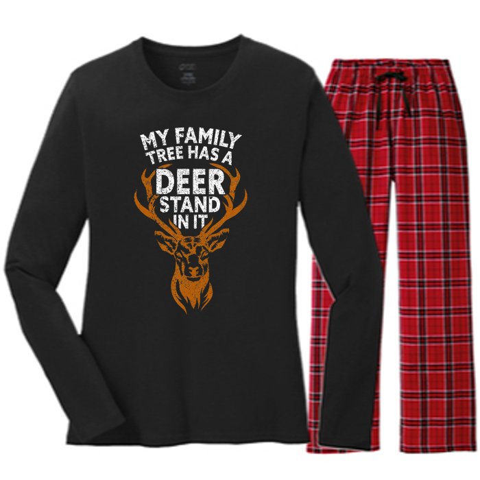 My Family Tree Has A Deer Stand In It Funny Women's Long Sleeve Flannel Pajama Set 