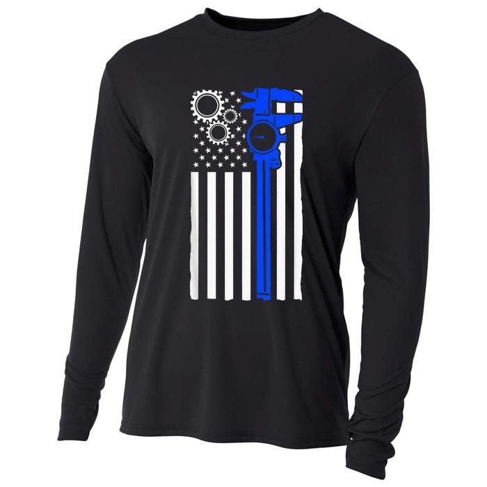 Machinist Flag Tools CNC Machine Operator Machining Cooling Performance Long Sleeve Crew