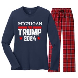 Michigan For Trump 2024 Women's Long Sleeve Flannel Pajama Set 