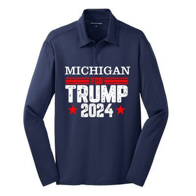 Michigan For Trump 2024 Silk Touch Performance Long Sleeve Polo