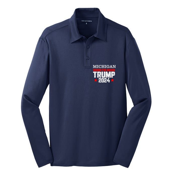 Michigan For Trump 2024 Silk Touch Performance Long Sleeve Polo