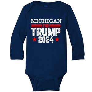 Michigan For Trump 2024 Baby Long Sleeve Bodysuit