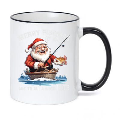 Merry Fishmas To All And A Good Bite Santa Fishing Christmas Great Gift 11oz Black Color Changing Mug