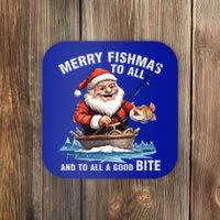 Merry Fishmas To All And A Good Bite Santa Fishing Christmas Great Gift Coaster