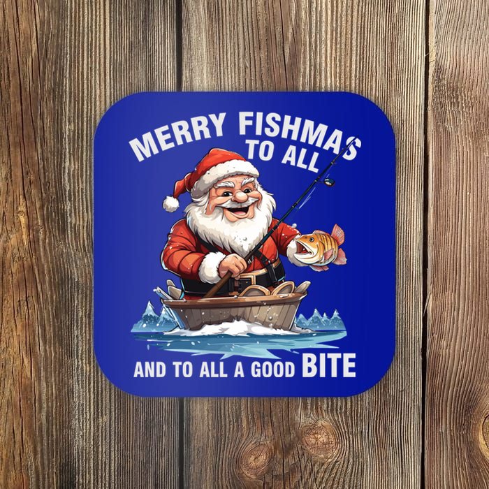 Merry Fishmas To All And A Good Bite Santa Fishing Christmas Great Gift Coaster