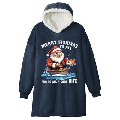 Merry Fishmas To All And A Good Bite Santa Fishing Christmas Great Gift Hooded Wearable Blanket