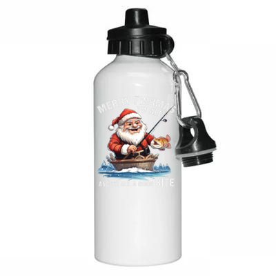 Merry Fishmas To All And A Good Bite Santa Fishing Christmas Great Gift Aluminum Water Bottle 