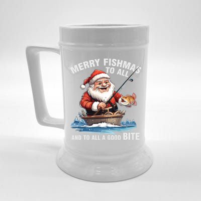 Merry Fishmas To All And A Good Bite Santa Fishing Christmas Great Gift Beer Stein