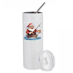 Merry Fishmas To All And A Good Bite Santa Fishing Christmas Great Gift Stainless Steel Tumbler