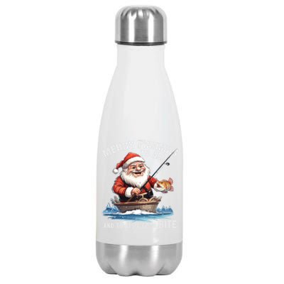 Merry Fishmas To All And A Good Bite Santa Fishing Christmas Great Gift Stainless Steel Insulated Water Bottle