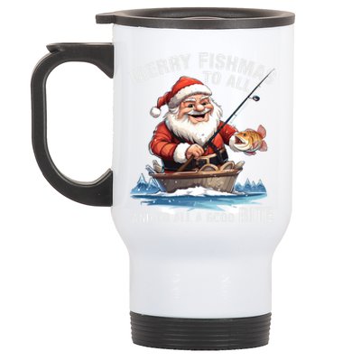 Merry Fishmas To All And A Good Bite Santa Fishing Christmas Great Gift Stainless Steel Travel Mug