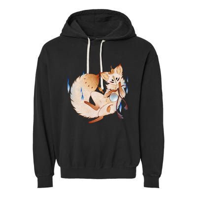 Mischievous Fox Teakitsune Yokai Kitsune Garment-Dyed Fleece Hoodie