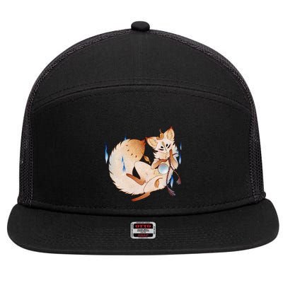 Mischievous Fox Teakitsune Yokai Kitsune 7 Panel Mesh Trucker Snapback Hat
