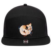 Mischievous Fox Teakitsune Yokai Kitsune 7 Panel Mesh Trucker Snapback Hat