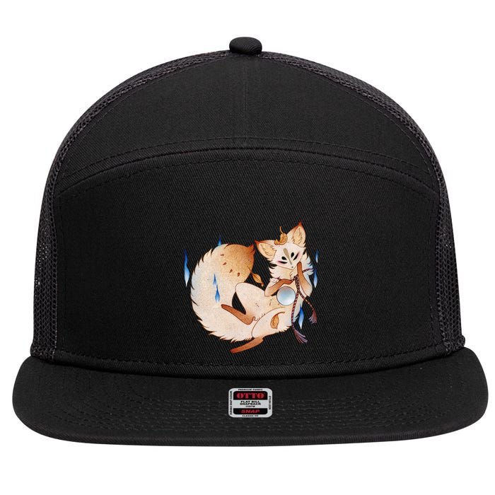 Mischievous Fox Teakitsune Yokai Kitsune 7 Panel Mesh Trucker Snapback Hat
