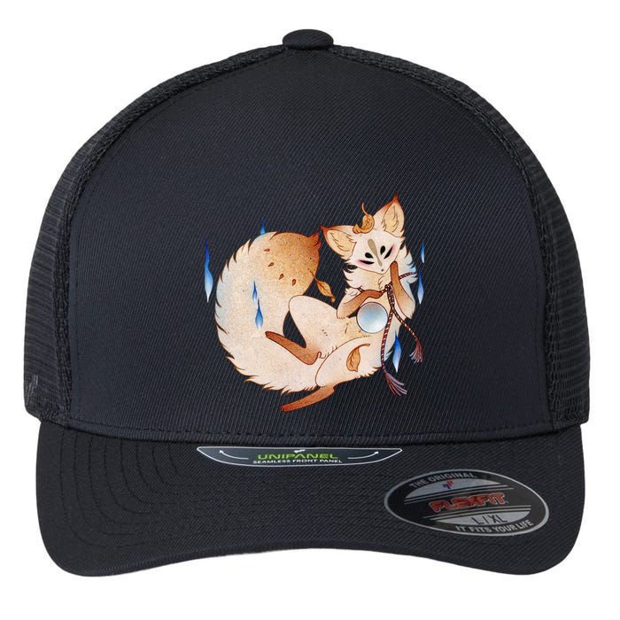 Mischievous Fox Teakitsune Yokai Kitsune Flexfit Unipanel Trucker Cap