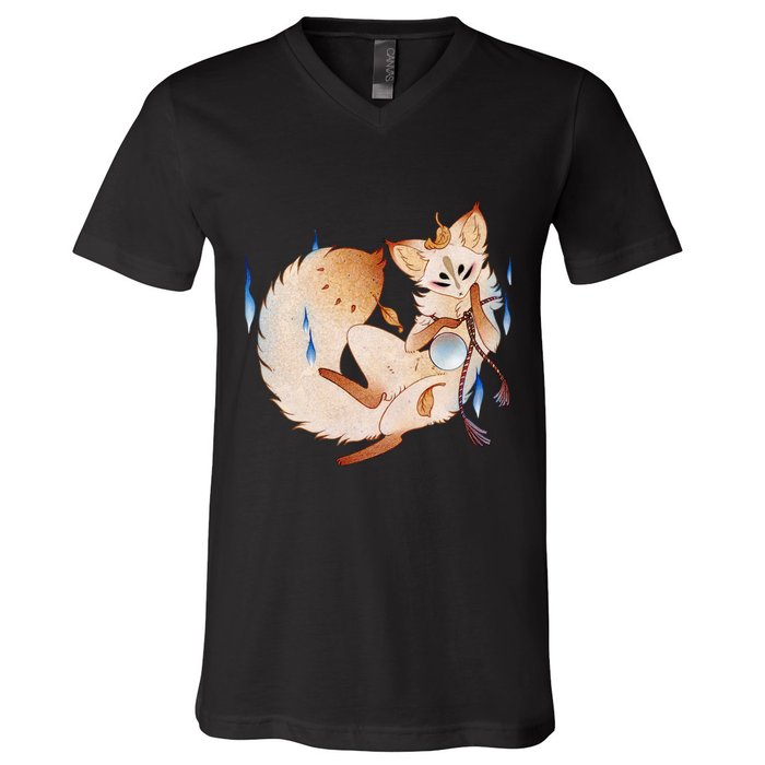 Mischievous Fox Teakitsune Yokai Kitsune V-Neck T-Shirt
