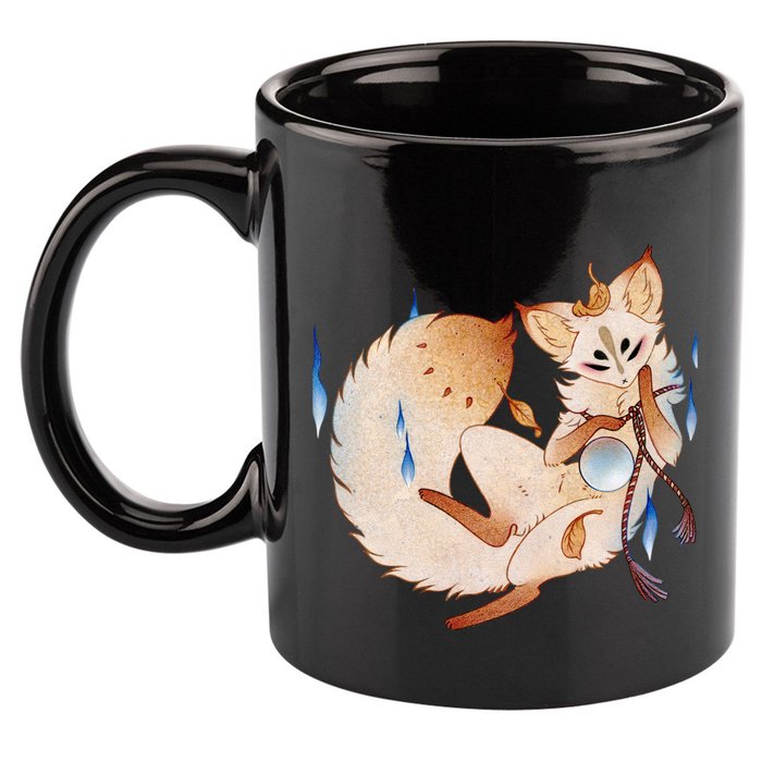 Mischievous Fox Teakitsune Yokai Kitsune 11oz C Handle Ceramic Mug