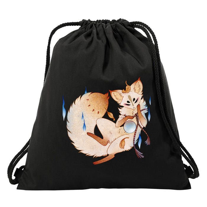 Mischievous Fox Teakitsune Yokai Kitsune Drawstring Bag