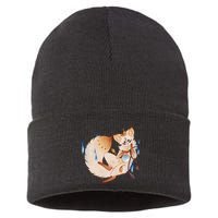 Mischievous Fox Teakitsune Yokai Kitsune Sustainable Knit Beanie