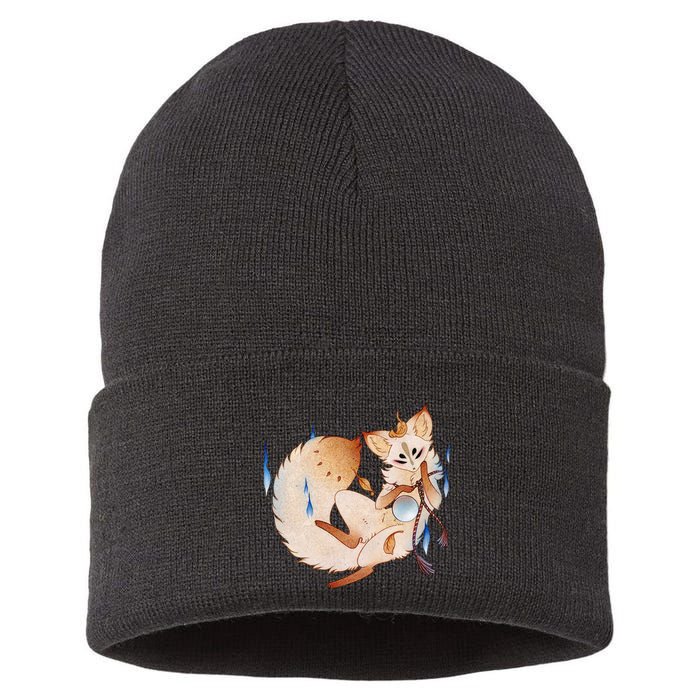 Mischievous Fox Teakitsune Yokai Kitsune Sustainable Knit Beanie