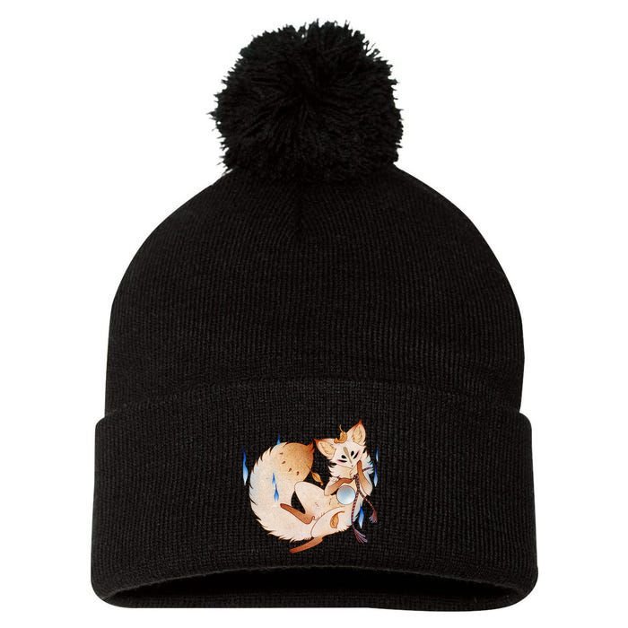 Mischievous Fox Teakitsune Yokai Kitsune Pom Pom 12in Knit Beanie