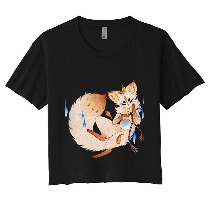 Mischievous Fox Teakitsune Yokai Kitsune Crop Top
