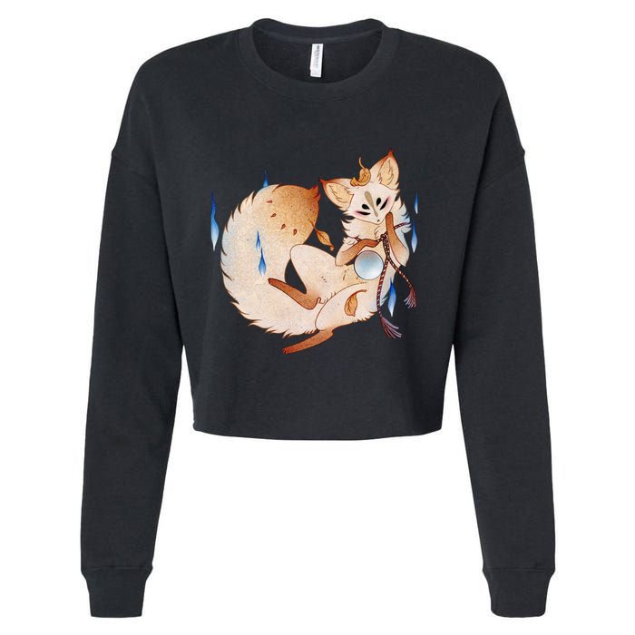 Mischievous Fox Teakitsune Yokai Kitsune Cropped Pullover Crew