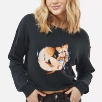 Mischievous Fox Teakitsune Yokai Kitsune Cropped Pullover Crew