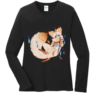 Mischievous Fox Teakitsune Yokai Kitsune Ladies Long Sleeve Shirt