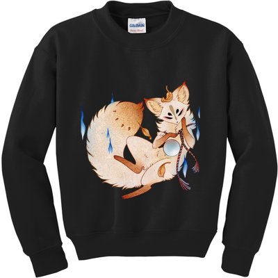 Mischievous Fox Teakitsune Yokai Kitsune Kids Sweatshirt