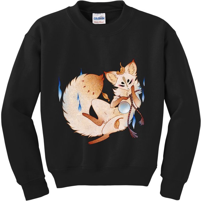 Mischievous Fox Teakitsune Yokai Kitsune Kids Sweatshirt