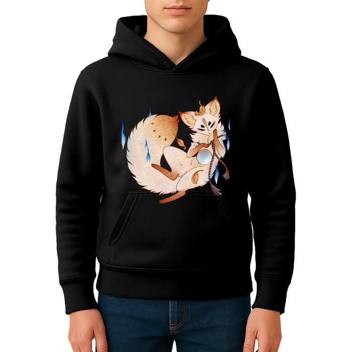 Mischievous Fox Teakitsune Yokai Kitsune Kids Hoodie