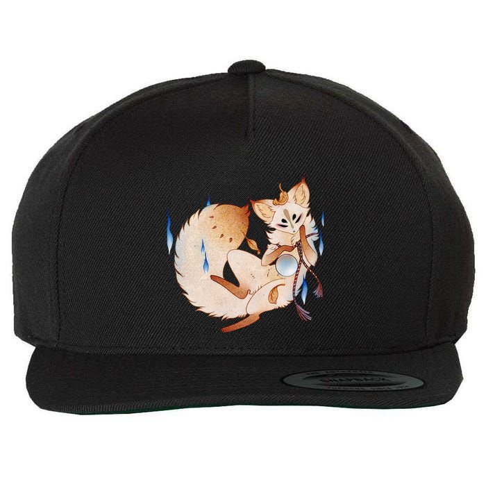 Mischievous Fox Teakitsune Yokai Kitsune Wool Snapback Cap