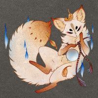 Mischievous Fox Teakitsune Yokai Kitsune Cotton Canvas Backpack