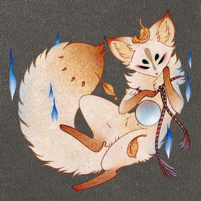 Mischievous Fox Teakitsune Yokai Kitsune Cotton Canvas Backpack