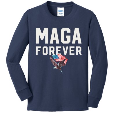 Maga Forever Trump 47 Outfit America Flag Maga Forever Kids Long Sleeve Shirt