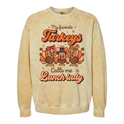 My Favorite Turkeys Calls Me Lunch Lady Groovy Thanksgiving Colorblast Crewneck Sweatshirt