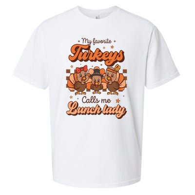 My Favorite Turkeys Calls Me Lunch Lady Groovy Thanksgiving Sueded Cloud Jersey T-Shirt