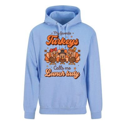 My Favorite Turkeys Calls Me Lunch Lady Groovy Thanksgiving Unisex Surf Hoodie