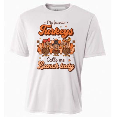 My Favorite Turkeys Calls Me Lunch Lady Groovy Thanksgiving Cooling Performance Crew T-Shirt