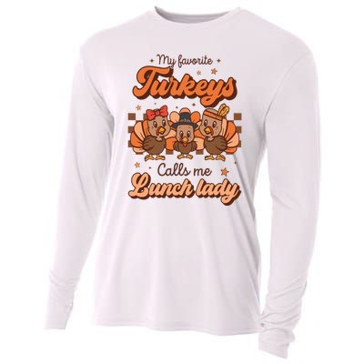 My Favorite Turkeys Calls Me Lunch Lady Groovy Thanksgiving Cooling Performance Long Sleeve Crew