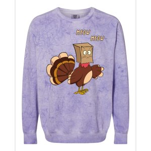 Meow Funny Thanksgiving Turkey Cat Lover Colorblast Crewneck Sweatshirt