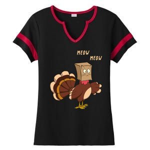 Meow Funny Thanksgiving Turkey Cat Lover Ladies Halftime Notch Neck Tee