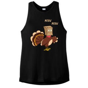 Meow Funny Thanksgiving Turkey Cat Lover Ladies PosiCharge Tri-Blend Wicking Tank