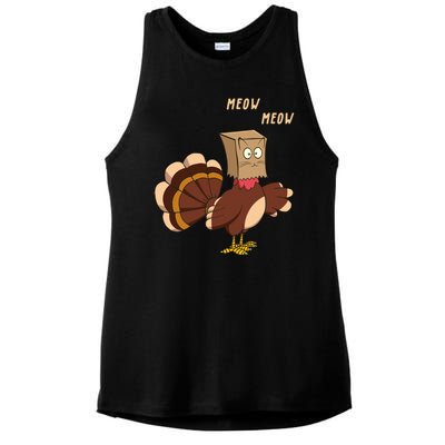 Meow Funny Thanksgiving Turkey Cat Lover Ladies PosiCharge Tri-Blend Wicking Tank