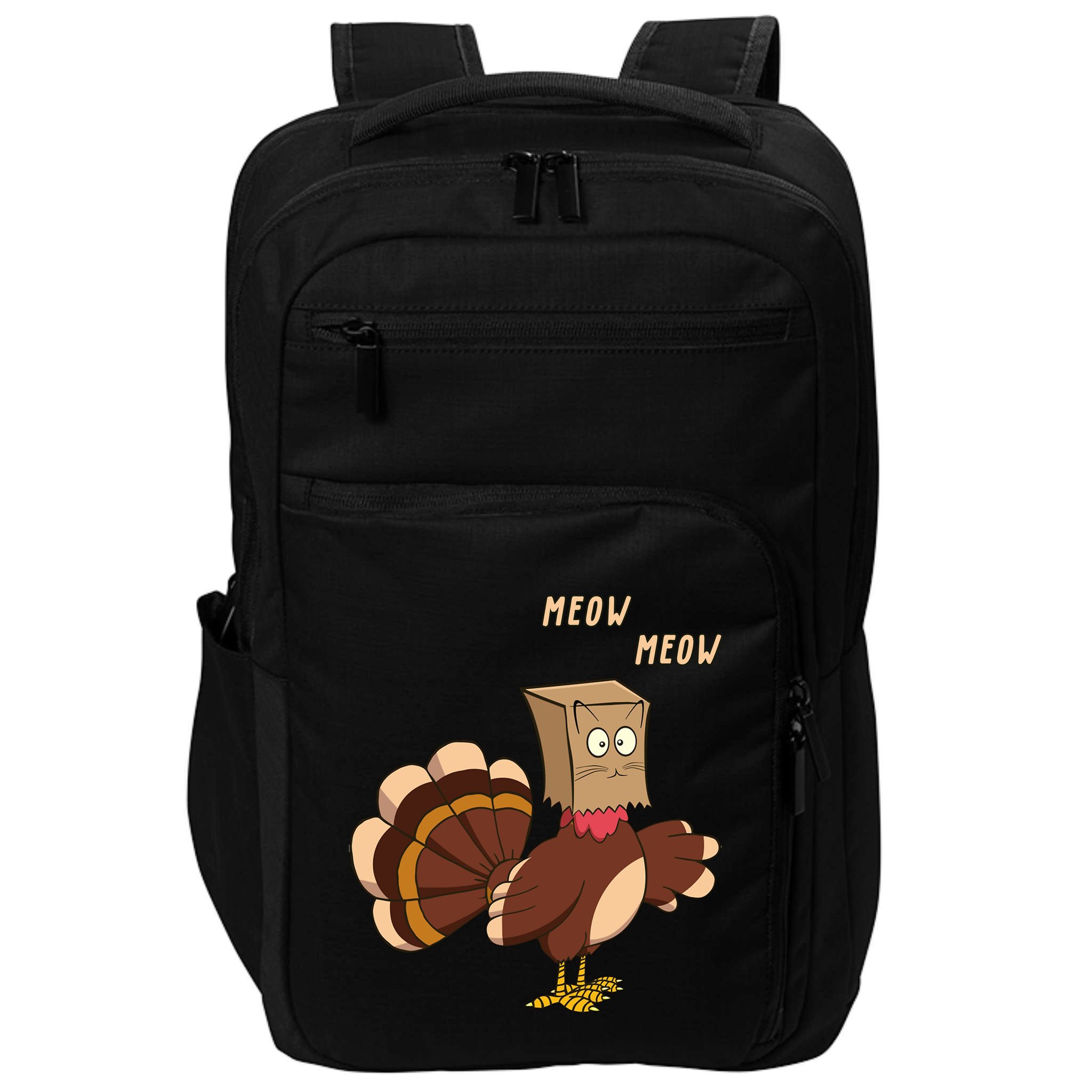 Meow Funny Thanksgiving Turkey Cat Lover Impact Tech Backpack